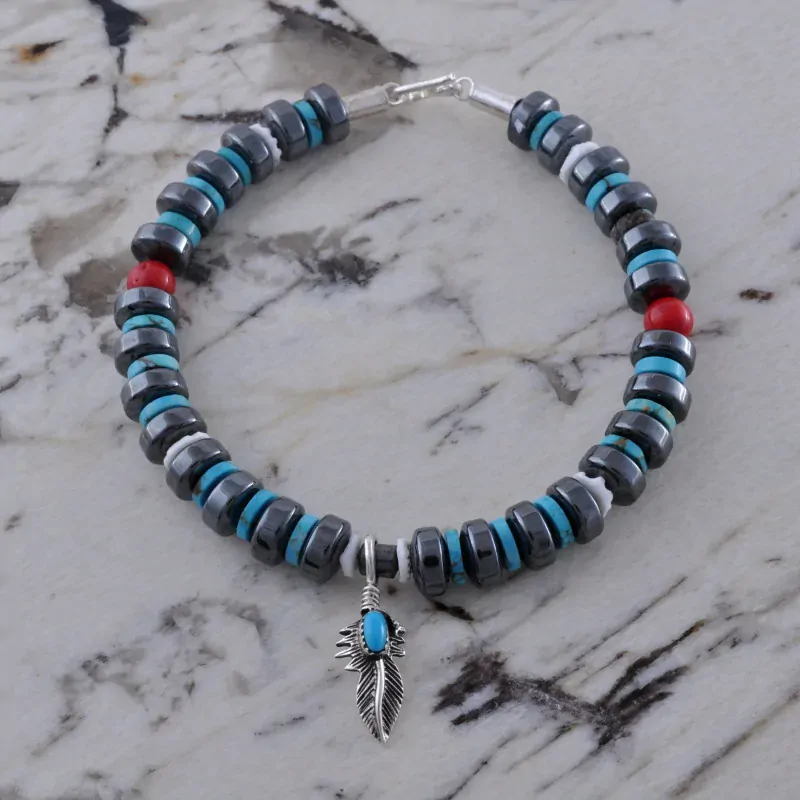 Vorlové Šperky, náramek hematit, tyrkys, korál, K044