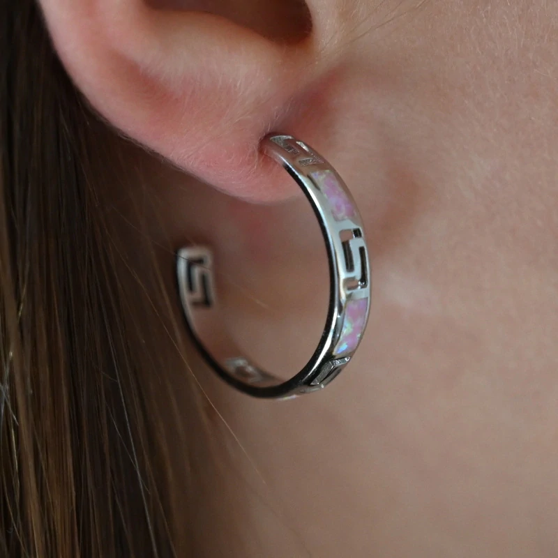 Vorlové Šperky, Stříbrné náušnice kruhy perleť růžová, N298