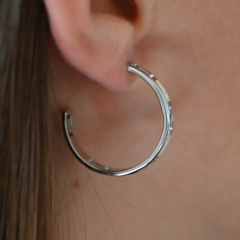 Vorlové Šperky, Stříbrné náušnice kruhy perleť bílá, N299