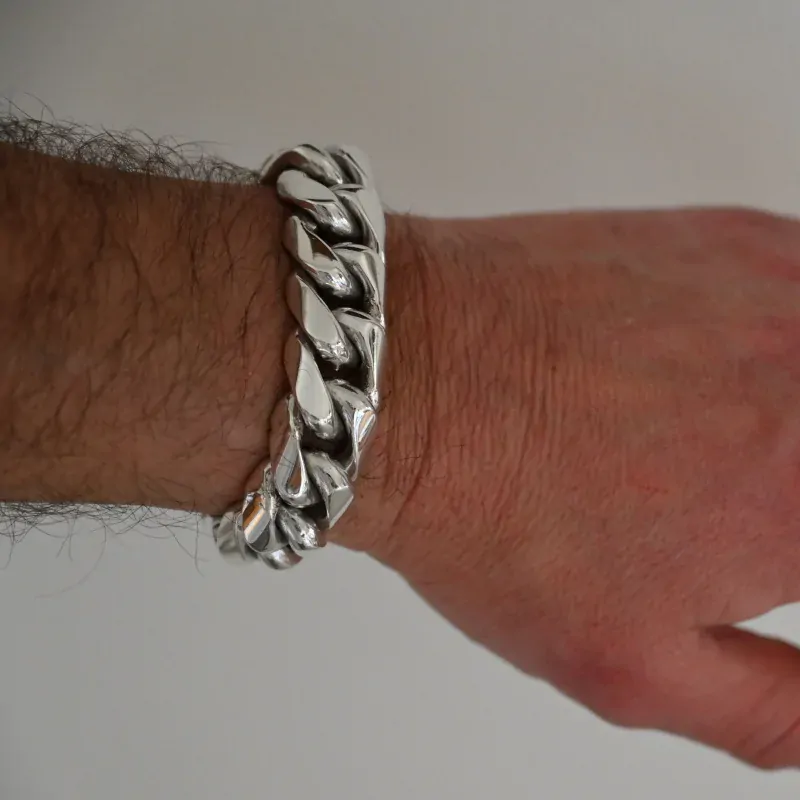 Vorlové Šperky, Stříbrný náramek masivní, ručně dělaný, 15 mm, 21 cm, B208