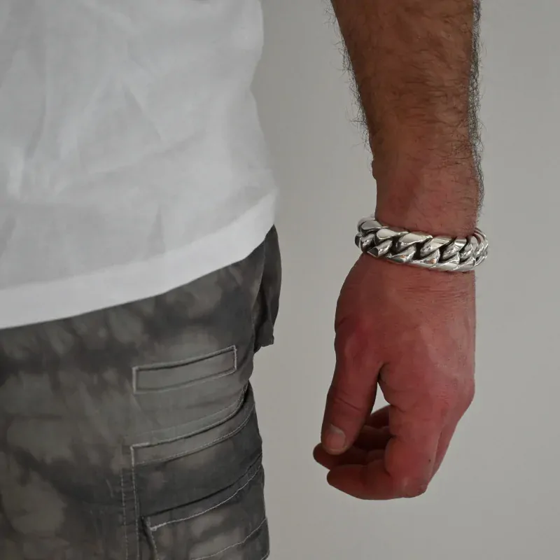 Vorlové Šperky, Stříbrný náramek masivní, ručně dělaný, 15 mm, 21 cm, B208