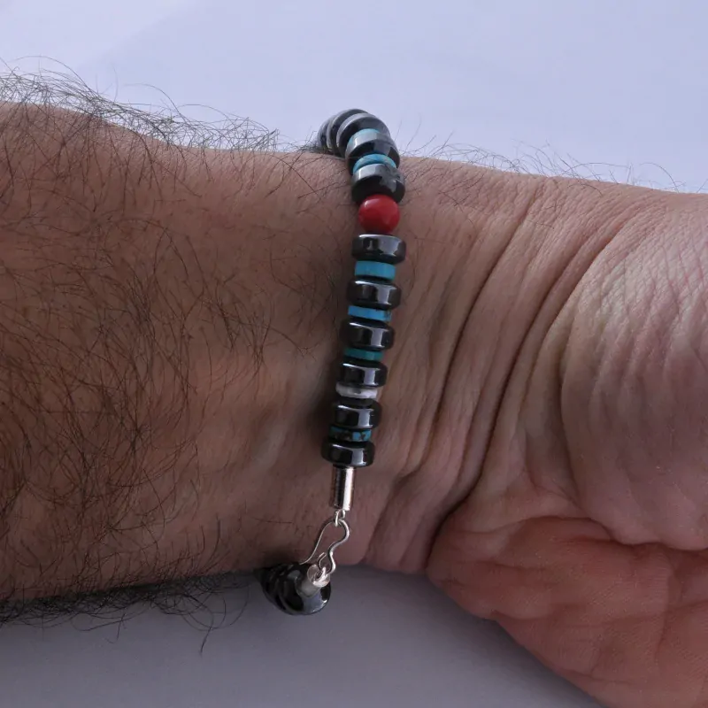 Vorlové Šperky, náramek hematit, tyrkys, korál, K044