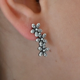 Vorlové Šperky, Stříbrné náušnice kytičky s bílými zirkony, N296